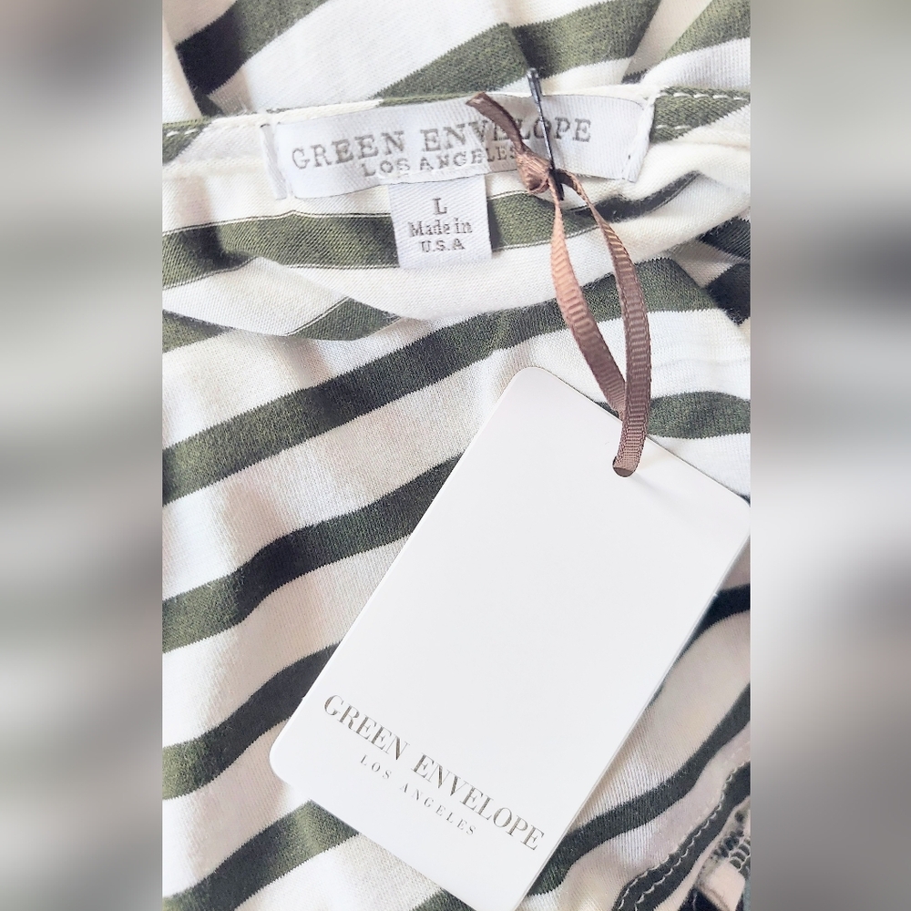 Green Envelope Los Angeles Short Sleeve Shirt Sz Large Green White Stripe NWT - Picture 10 of 10